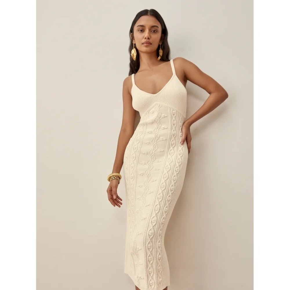 Reformation Cream Cable-Knit Midi Dress
